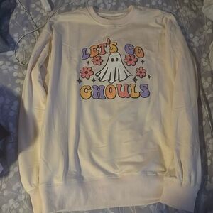 Beige Sweater, Halloween “Let’s go ghouls”, Size Small Oversized, fits S-M